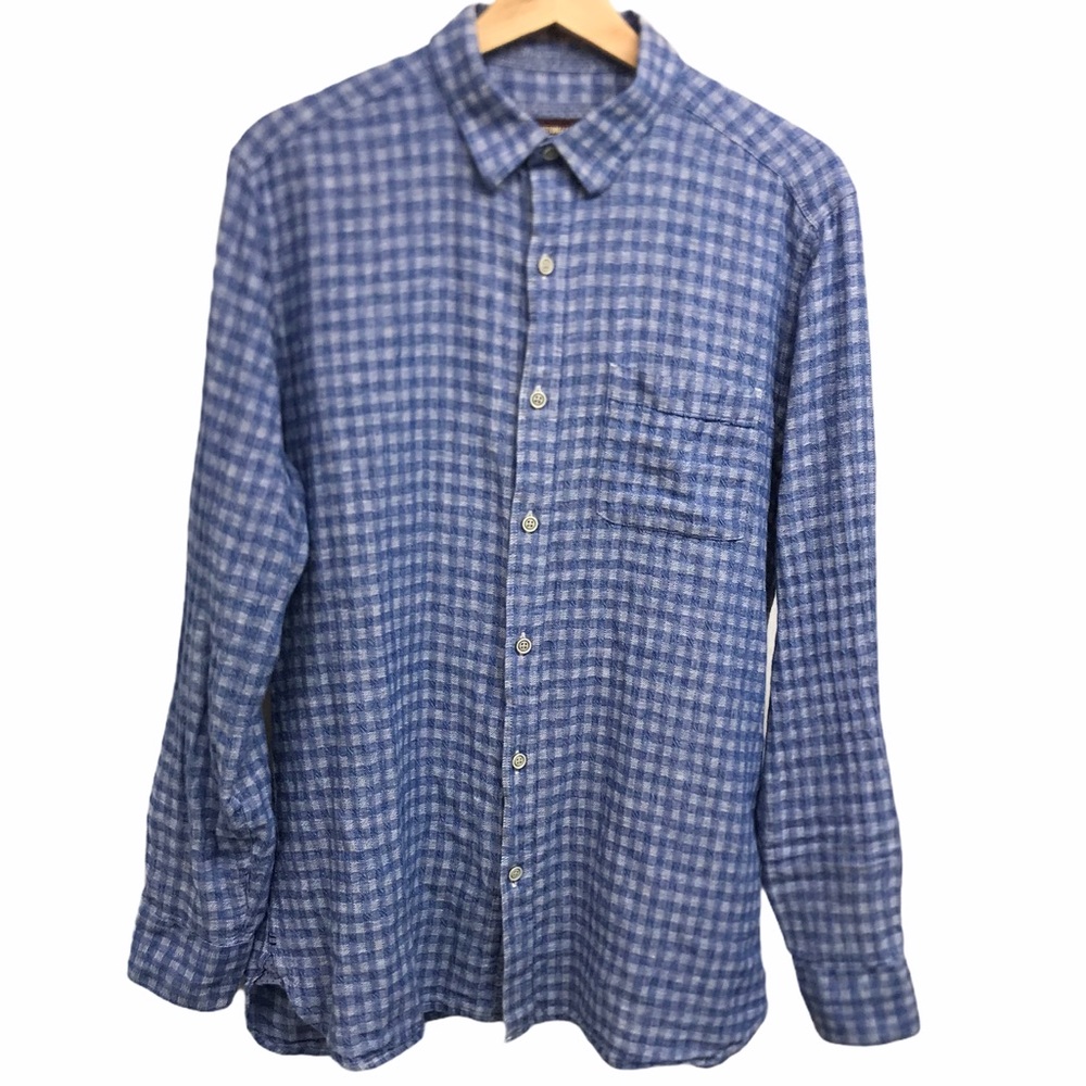 Johnston & Murphy Shirt linen/cotton M blue checked